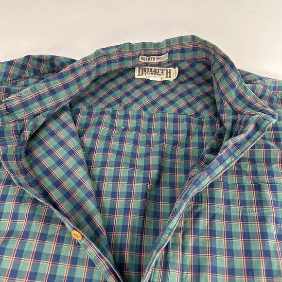 Duluth Trading Co Men's Plaid Relaxed Fit Size L Blue Button Down Short Sleeve - Picture 9 of 11
